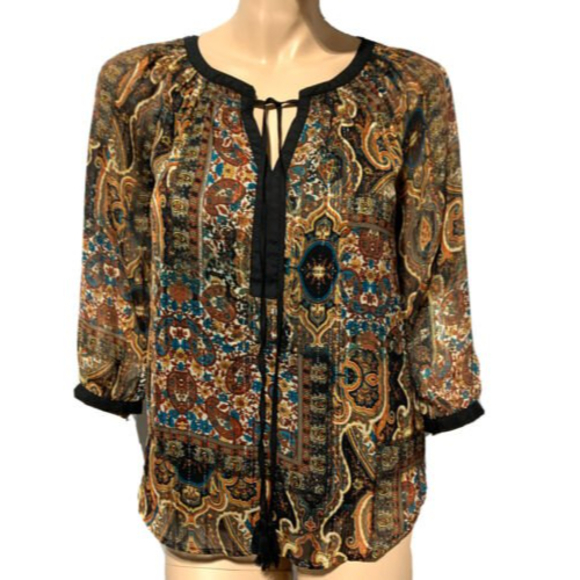 Anthropologie Meadow Rue Blouse Size XS Black Metallic Gold Shimmer Marya Blouse - Picture 2 of 10